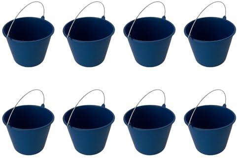 Keroppa, Cubo de Goma 6 L, Pack 8 Uds, Con Asa Metálica, Para Limpieza, Transporte o Almacenamiento, Fabricado en España, Azul