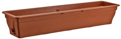 BURI Blomlåda för balkong med vattenbehållare 100/80/55 cm – blomkruka, väderbeständig planteringskärl med insats tillverkad av UV-beständig plast, terrakotta, mörkbrun (terrakotta, 100 cm)