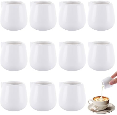 DAJAVE 12 Pcs Small Milk Jug 60ml White Ceramic Milk Jug Mini Gravy Jugs Sauce Jug Mini Creamer Jugs or Milk Coffee Sauce Gravy