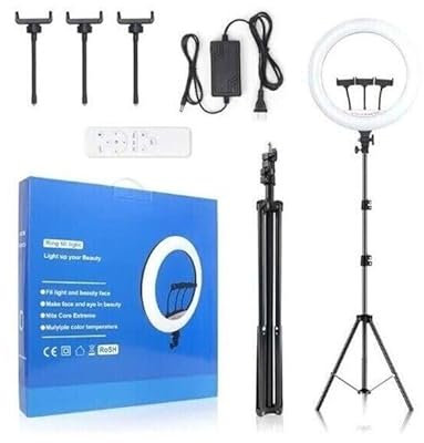 ANELLO LUMINOSO 45 CM PROFESSIONALE CON TREPPIEDE E TELECOMANDO RING LIGHT 18