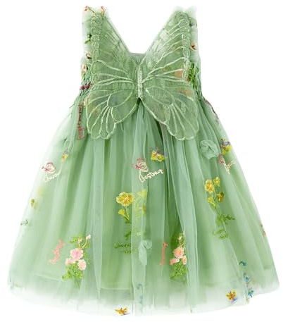 Miipat Vestito da Bambina Tulle Farfalla Bambino Ragazze Abitini Senza Maniche Ricamo Floreale Principessa Abiti Festa di Nozze Abito di Compleanno per Ragazza 120 4-5 Anni