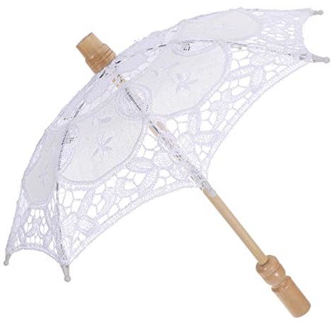 TOGEVAL Hochzeits-regenschirm Mit Spitze Eleganter Fotorequisiten-regenschirm Für Braut Und Blumenmädchen Robuster Und Dekorativer ø Weißer Baumwollstoff Mit Filigranem Design
