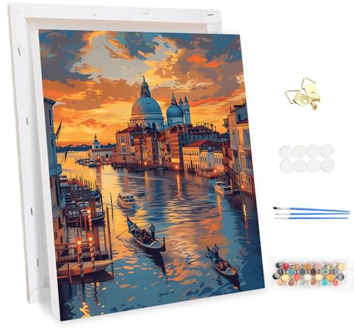 MEIYUDA Pintar por Numeros Adultos con Marco Escena nocturna en Venecia, DIY Pintura por Numeros Kit, Cuadros por Numeros Pigmento Acrílico, Decoración para el Hogar Regalo de pared 30x40cm