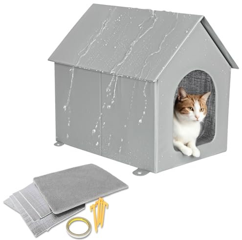 Sturdy Outdoor Cat Cave Bonus 4 Insulation Sheet, 100% Weatherproof, Insulated Feral Cat House with Removable Soft Mat, Safe Outside Feral Cat House Shelter for Winter