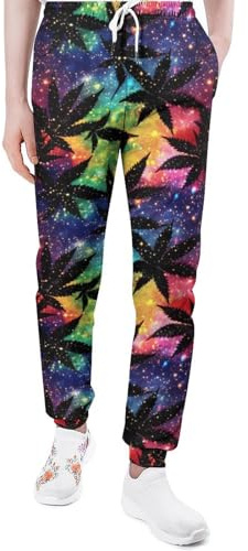 AOOEDM Pantaloni da Tuta da Uomo Galaxy Weed Leaves Pantaloni da Jogging Stampati Pantaloni da Palestra Pantaloni Sportivi Leggings con Tasca