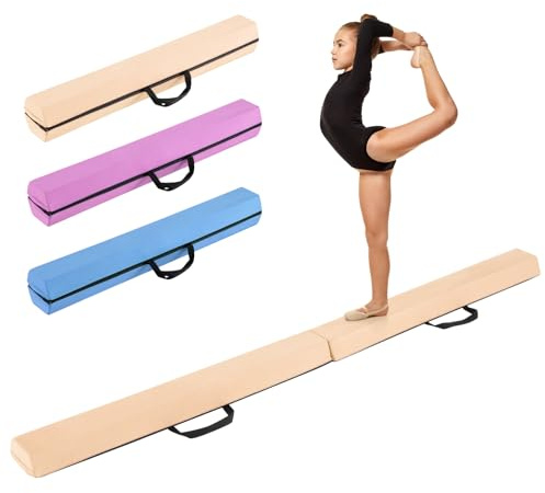 Goplus 7 FT Folding Balance Beam, Foam Floor Gymnastic Beam w/Removable Suede Cover, Non-Slip Bottom, Carry Handles, Foldable Portable Professional Home Training Equipment for Kids, Adults (Khaki)