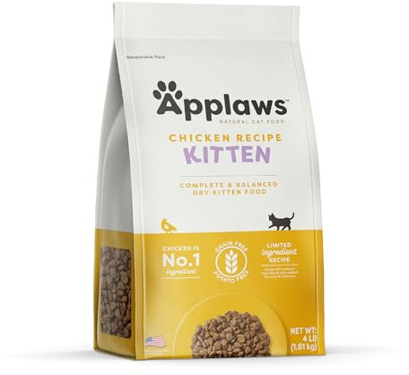 Applaws Complete Dry Kitten Food, Grain-Free, Limited and Natural Ingredients, Added Vitamins & Minerals, High Protein, Supports Digestion, Chicken Recipe (4 Pound Bag)