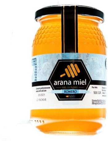 Miel pura de abeja. Miel de Romero en formato de 500 grs. De sabor dulce con muchas propiedades que aportan su consumo diario. Producto Artesano de Cosecha Propia. Origen: Granada.