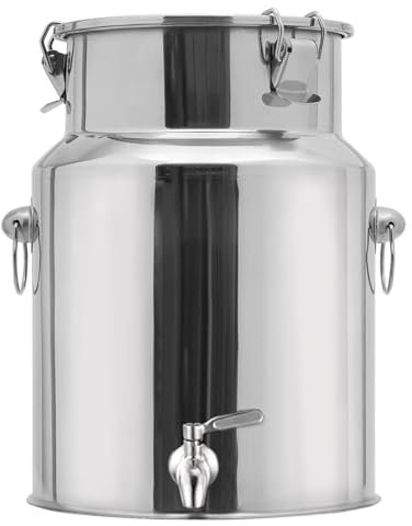 Bidon Alimentaire 5l/10l INOX avec Robinet,Pot À Lait INOX avec Couvercle Seau INOX avec Couvercle Réservoir Scellé en Acier Inoxydable,Capacity-5L
