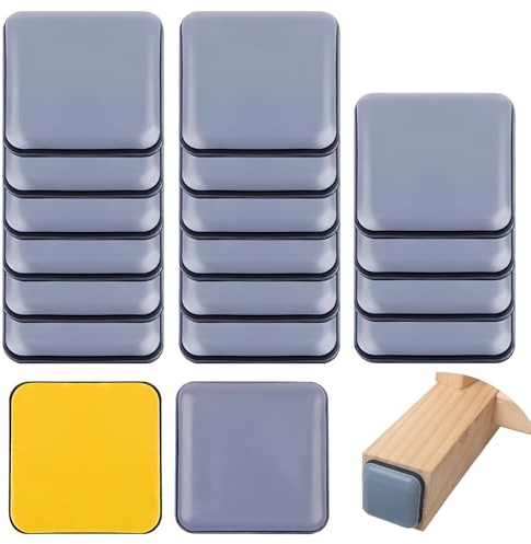 16 Pezzi 20 x 20 mm PTFE Pattini in Teflon per Mobili, Feltrino Gommini per Sedie Quadrati, Autoadesivi Scivoli per Mobili Pesanti, Riduzione del Rumore Furniture Sliders per Tavoli, Letti, Divano