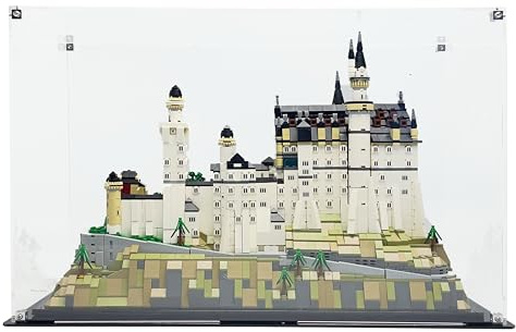 Brick Nest Acrylic Display Case Compatible with LEGO Neuschwanstein Castle 21063 – Premium Clear Dustproof Display Box with Scenic Bavarian Landscape UV-Printed Background (Essential Edition)