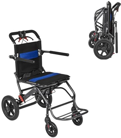 Sedia a rotelle pieghevole in alluminio, sedia a rotelle da trasporto leggera per anziani, portatile, piccola, con braccioli ribaltabili, sedia a rotelle da viaggio per adulti, supporto 220 libbre
