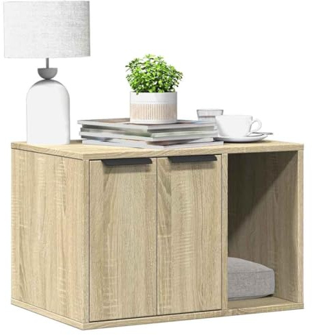 Mokuyary Meuble de Bac à Litière pour Chat chêne Sonoma Salon A | bois ingénierie Maison de Toilettes pour Chats, Table Basse pour Chambre, Balcon
