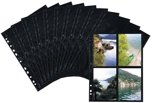 HERMA Photo Pockets for Ring Binder Albums, Acid Free, 10 x 15 cm / 4 x 6 inch Portrait Format, 80 Pockets, Black