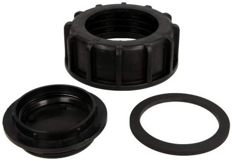 Dehoust Überwurfmutter 2 inkl. Buchse, Stopfen und Dichtung (1 Stück, Edelstahl, Linksgewinde, Vollgewinde, ISO Metric, Coarse, Flansch, Nut)