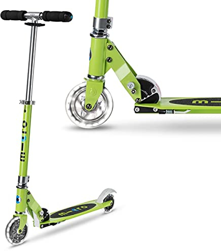 micro Sprite LED Kinder Kinderscooter | Cityroller mit LED-Rollen | klappbar und Lenker höhenverstellbar | ab 5 J. | Tretroller Farbe Chartreuse