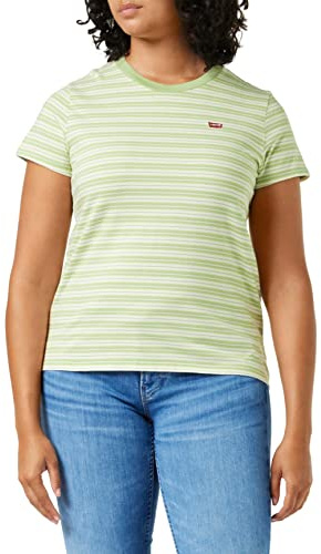 Levi's Women's The Perfect Tee- Striped Chesthit Logo T-Shirt, Thyme, XXS
