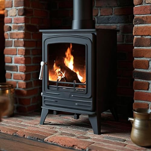 RoyalFire 4.2kW Steel Eco Friendly DEFRA Approved Multifuel Stove - Compact High Heat Output Wood & Charcoal Burning Freestanding Fireplace, Energy Efficient Home Heater, Black Steel Construction