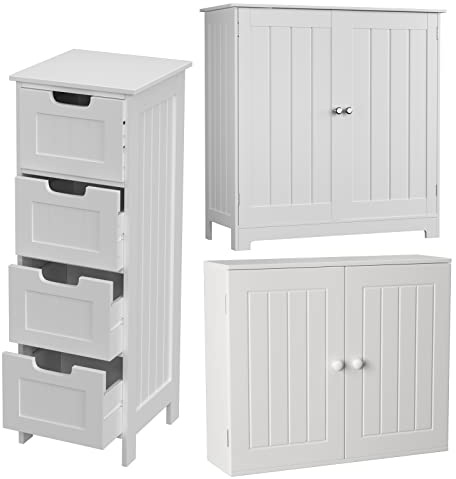 VickyHome White Medium Density Fiberboard Under Sink Bathroom Unit with 2 Tier, Wooden Toilet Storage Cupboard Bathroom Cabinet Kitchen Bedroom Storage Unit, 60x 60x 30cm
