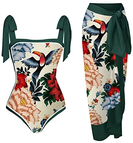 PAIDAXING Costume da Bagno Donna in Un Pezzo, Costume da Bagno a Monokini, Costume da Bagno con Controllo della Pancia per Donna, Set di Costumi da Bagno Stile Vintage con Copertura