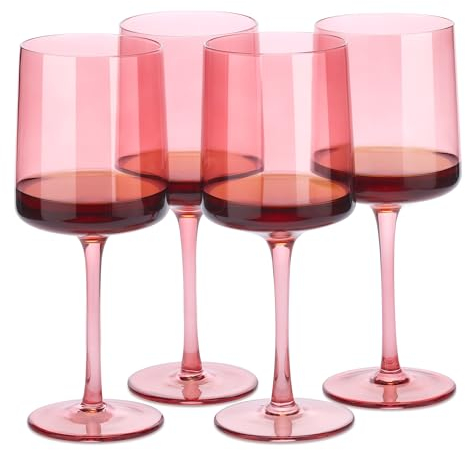 Navaris Verre à vin - Lot 4 Verres à Pied teinté Rose 8,3 x 8,3 x 20,3 cm - Vin Blanc vin Rouge Boisson Froide Cocktail jus Eau Dessert verrine