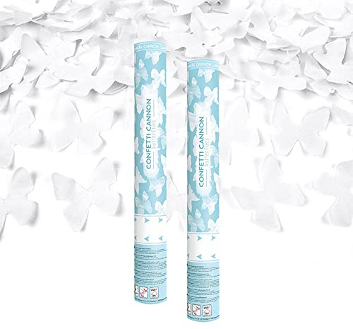 Canon à Confettis Papillon couleur Blanc 40 cm - Lot de 2 lanceurs à confettis à tenir en main, pour Anniversaire, Mariage - Portée 10 Mètres, Prise en Main Facile - SPARKLERS CLUB®