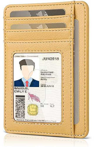Teskyer Women Card Holder Wallet, Slim Credit Card Wallets, Minimalist, RFID Blocking, 1 ID Window, Holds up to 8 Cards, Yellow
