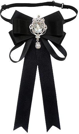 SUNTRADE Women Bowknot Rhinestone Ribbon Bow Brooch Pre-Tied Neck Tie Party Wedding Christmas Gifts Ceremony (Black)
