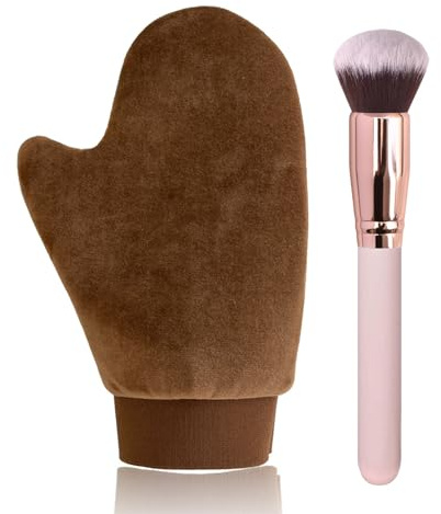 VNITT 2 IN 1 Self Tanning Mitt Applicator Kit Set,Self Tanning Glove and Self Tanner Brush,Sunscreen Brush- Tan Applicator for Sunless Self Tan for Face and Body,Hands,Legs(Brown)
