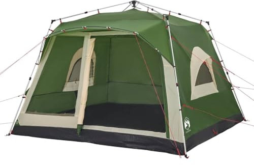 vidaXL Familienzelt für 7 Personen, Campingzelt mit E-Anschluss, Gartenzelt mit Quick-Release-System, Gruppenzelt, Grün 190T Polyester