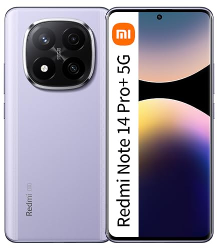Xiaomi Redmi Note 14 Pro+ 5G Smartphone, 12 GB RAM 512 GB, pantalla AMOLED de 6,67 pulgadas 1,5 K, sensor de huellas dactilares, cámara de 200 MP, NFC, carga rápida de 120 W, violeta lavanda (Con