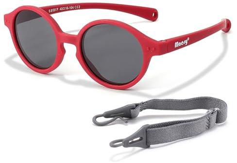 Maesy Gafas de Sol Bebé Polarizadas 400 UV400 0-2 Años, Noah | Montura flexible con correa, Ovalado, Lentes Cat. 3