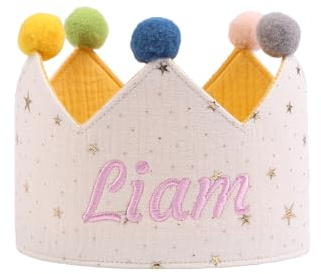 LoLaTide Corona di compleanno personalizzata con nome, ragazzi e ragazze, corone di compleanno con 0-9 bottoni numerici, decorazioni riutilizzabili per feste (beige)