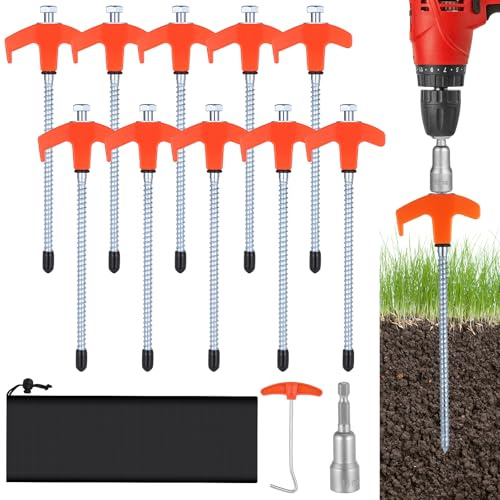 Huiguli 10 x Tienda de Campaña Estaca, Estacas para Carpa con Extractor de Carpa, Manga Hexagonal y Bolsa de Almacenamiento, para Camping, Jardín, al Aire Libre