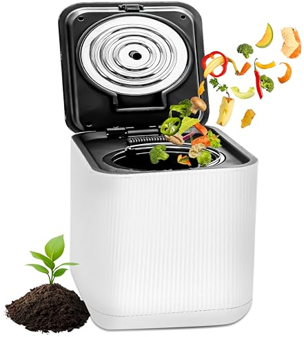 NutriChef Electric Kitchen Composter | 3 Quart Food Recycler | Food Waste Compost Bin for Countertop | 1 Button to Compost, Easy to Clean Composter Bucket | Low Noise, Odorless & Auto Clean | White