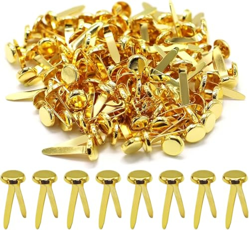 110 Stück goldfarbene Spaltstifte, Scrapbooking-Brads, Spaltstifte, 8 x 18 mm, Metall-Papierbefestigungen, Mini-Brads, runde Scrapbook-Brads für Papierbasteln, DIY, Stempeln, Scrapbooking, Büro