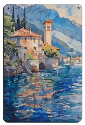 UTGN Cartel de metal vintage con pintura de lago Como para pub, club, cafetería, bar, decoración de pared, póster retro de 20 x 30 cm