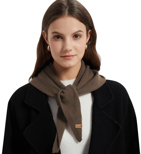 ACUSHLA 100% Merino Wool Triangle Scarf for Women Winter Neck Gaiter Warmer Knit Fashion Hooded Scarf Lightweight Soft Warm Neck Wrap for Ladies, 15.7'' X 47.2'', Brown