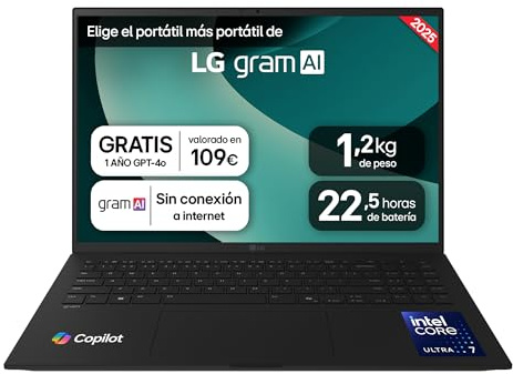 LG gram 16ZD90T.AX88B - Computer portatile da 16, Intel Core Ultra7 255H, 32 GB RAM, 1 TB SSD, display IPS antiriflesso (2560 x 1600), 1199 g, 22,5 ore di autonomia, Free OS, nero