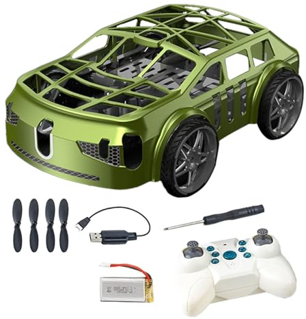 Drone télécommandé 2 en 1 - Mini voiture d'avion RC avec lumières LED - Jouet quadricoptère télécommandé facile à piloter pour enfants - Vert - Une batterie