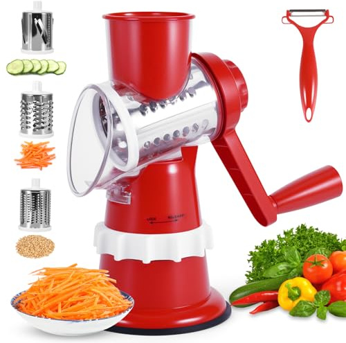 Rotary Cheese Grater with 3 Stainless Steel Drum Blades
