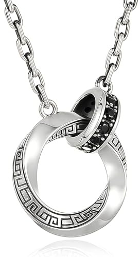 Cosblisvia Collana da Uomo Collana con Pendente in Onice Nero 55+5CM, Cerchi Incrociati per Uomini Partner Padre, Quotidiano Anniversario Compleanno (Argento)
