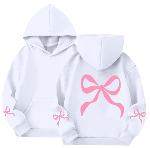 Mjjsk flickor rosett huvtröja barn huvtröja tröja jumper | Pullover toppar mode vardaglig mjuk skola sport bekväm långärmad barnmode höst vinter daglig användning