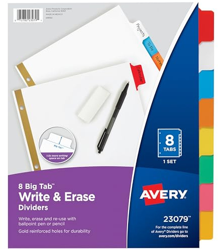 Avery Big Tab Write-On Dividers Multi 8 Tab 23079 Pack Of 12