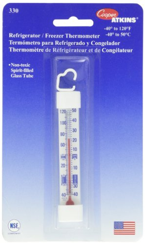 Cooper-Atkins 330-0-1 Refrigerator/Freezer Vertical Analog Glass Tube Thermometer