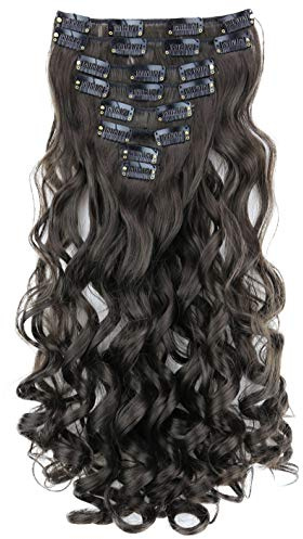 CAISHA XL 45cm CLIP IN EXTENSIONS Klara 7 Teile Set Haarverlängerung Voluminös Gelockt Braun CE6-1