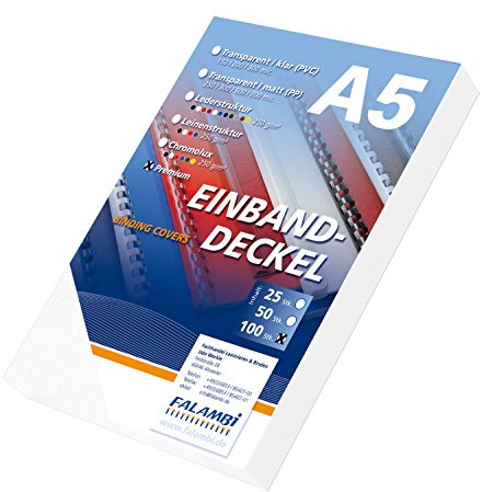 FALAMBI 100 Einbanddeckel DIN A5 Premium 240, Lederstruktur, Rückenkarton (weiß)