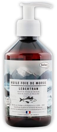 Bubimex - Huile de Foie de Morue 250 ML - Riche en Oméga 3 et 6, Vitamines A, D3 et E – Pelage Brillant, Peau Saine - Complément Alimentaire pour Chien et Chat