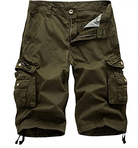 Elonglin Pantalones cortos cargo casuales de algodón para hombre, pantalones cortos retro de verano con múltiples bolsillos