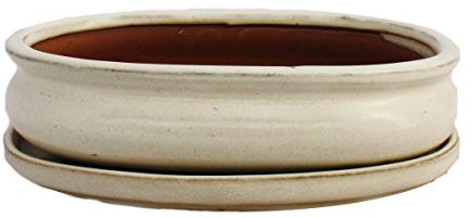 Exotenherz - Bonsai-Schale mit Unterteller Gr. 3 - hellbeige - oval - Modell O47 - L 19cm - B 13,5cm - H 5cm